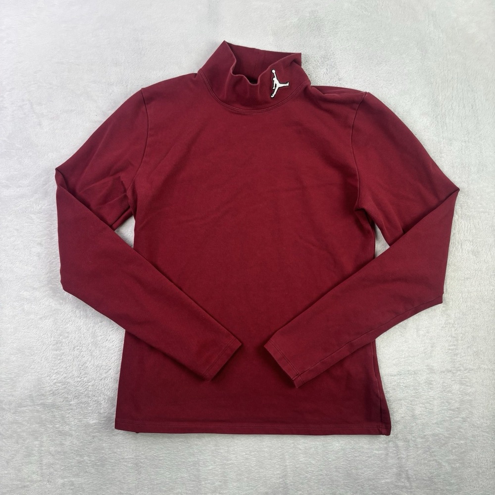 Jordan Mock Neck Long Sleeve Burgundy Activewear Top Tight Fit Women's Medium